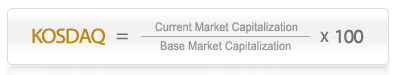 KOSDAQ = (Current Market Capitalization / Base Market Capitalization) * 1000
