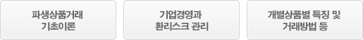 파생상품거래 기초이론 / 기업경영과 환리스크 관리 / 개별상품별 특징 및 거래방법 등